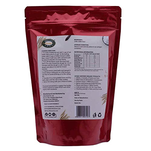 Image of Millet Amma CERTIFIED ORGANIC Little Millet Flour | 1 Kg (500g x 2 Packs) | Made with Unpolished Millet Grains ( Kutki | Samai | Same | Samalu ) | Suitable for Multiple Millet Recipes | 100% Vegan & Gluten Free | Rice in Proteins