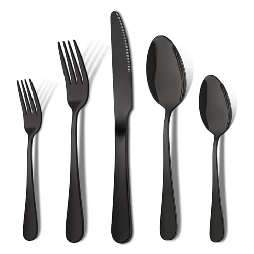 20-teiliges schwarzes Besteckset von ENLOY, Edelstahl-Besteckset für 4 Personen, robustes Geschenk und spülmaschinenfest, hochglanzpoliertes...