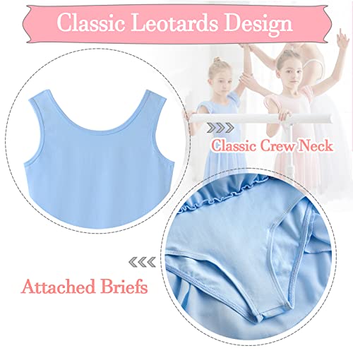Meriabny Ballet Leotard With Tutu Dancewear With Attached Skirt For 4T 5T Girls Bright Colors Leotards For Dance Recital Gift, Blue #TOP2
