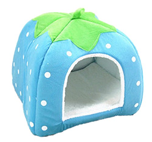 Yiiquan Haustiere Hundebett Premium Katzenhöhle Hundehütte Katzenbett Kuscheliger Erdbeere (Blau, Asia L)