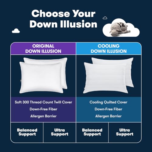 Image of Serta Down Illusion Soft Hypoallergenic Soft /Medium Bed Pillows for Side, Stomach or Back Sleepers (2 Pack), King, White