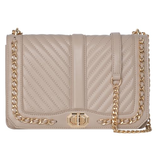 ICOLRAE Small Quilted Crossbody Bag for Women Vegan Leather Trendy Shoulder Bag Cute Designer Phone Wallet Clutch Purse (Sandy)