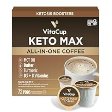 VitaCup Keto Max Dark Roast Coffee Pods, Ketosis & Energy, Butter, MCT Oil, Turmeric, B Vitamins, D3, All-In-One Keto Single Serve Pod Compatible w/Keurig K-Cup Brewers,72 Ct