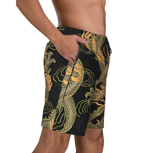 Oriental Dragon Print Men's Casual Beach Shorts Elastic Waist Drawstring Dry Quick Summer Shorts2