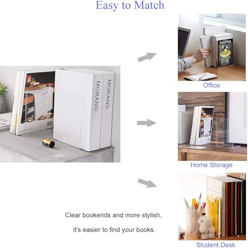 Image of MerryNine Clear Book Ends 14pcs, Acrylic Bookends for Shelves, Non-Slip Bookend Decorative for Heavy Duty Book, Books Holder Stopper for Kids, Bookshelf Dividers Books Organizer for Office Home School