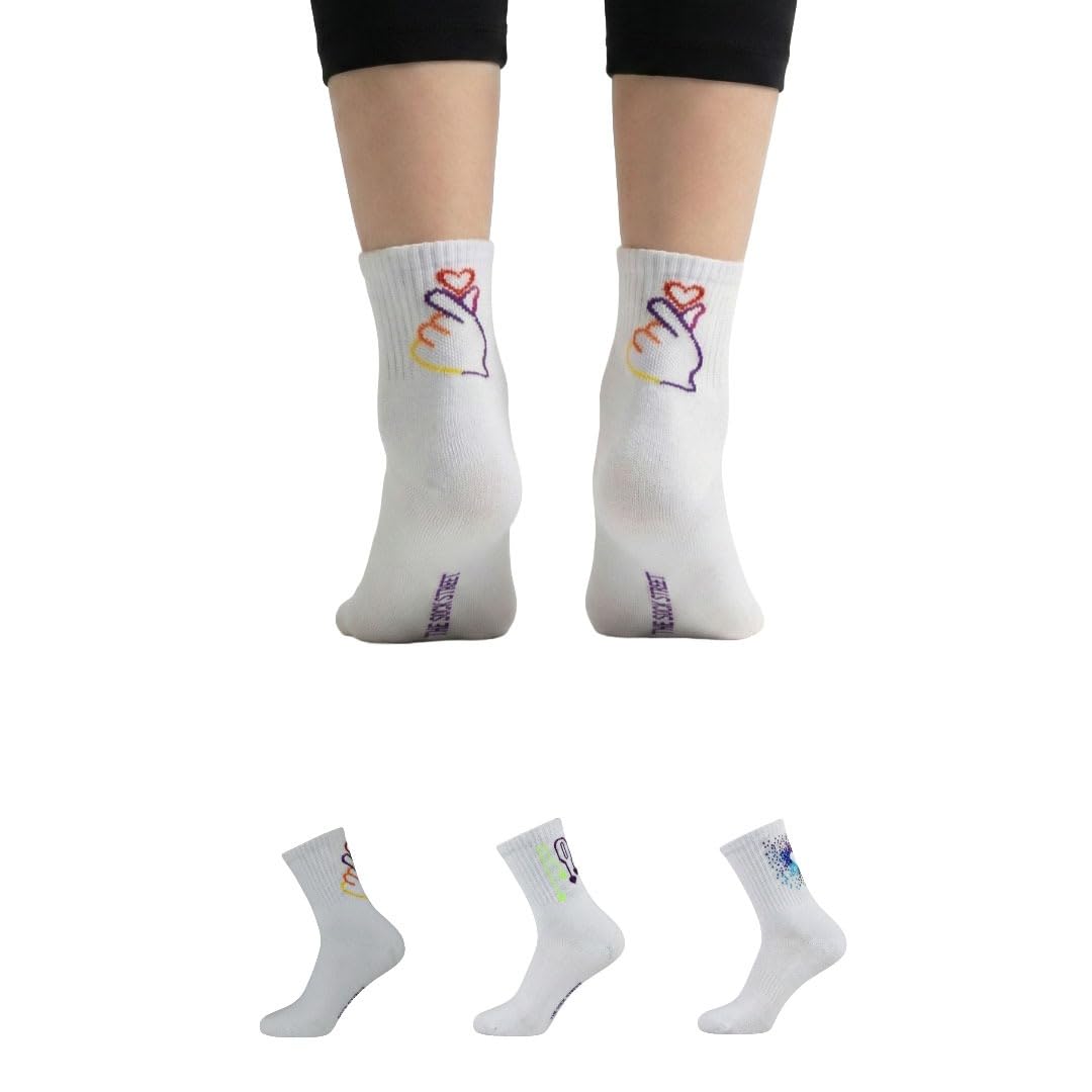 the sock street K-Pop Edition Women Love Drip White Ankle Socks, Cotton, Free Size, Breathable, Streetwear Style, 3 Pack-picture-14