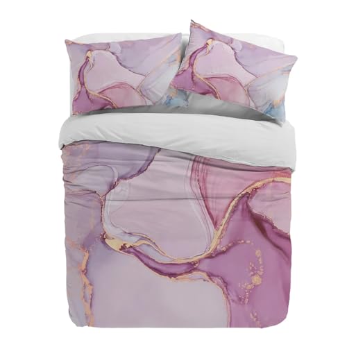 Housse de couette marbre rose violet moderne lit Super King avec ses taies - 2