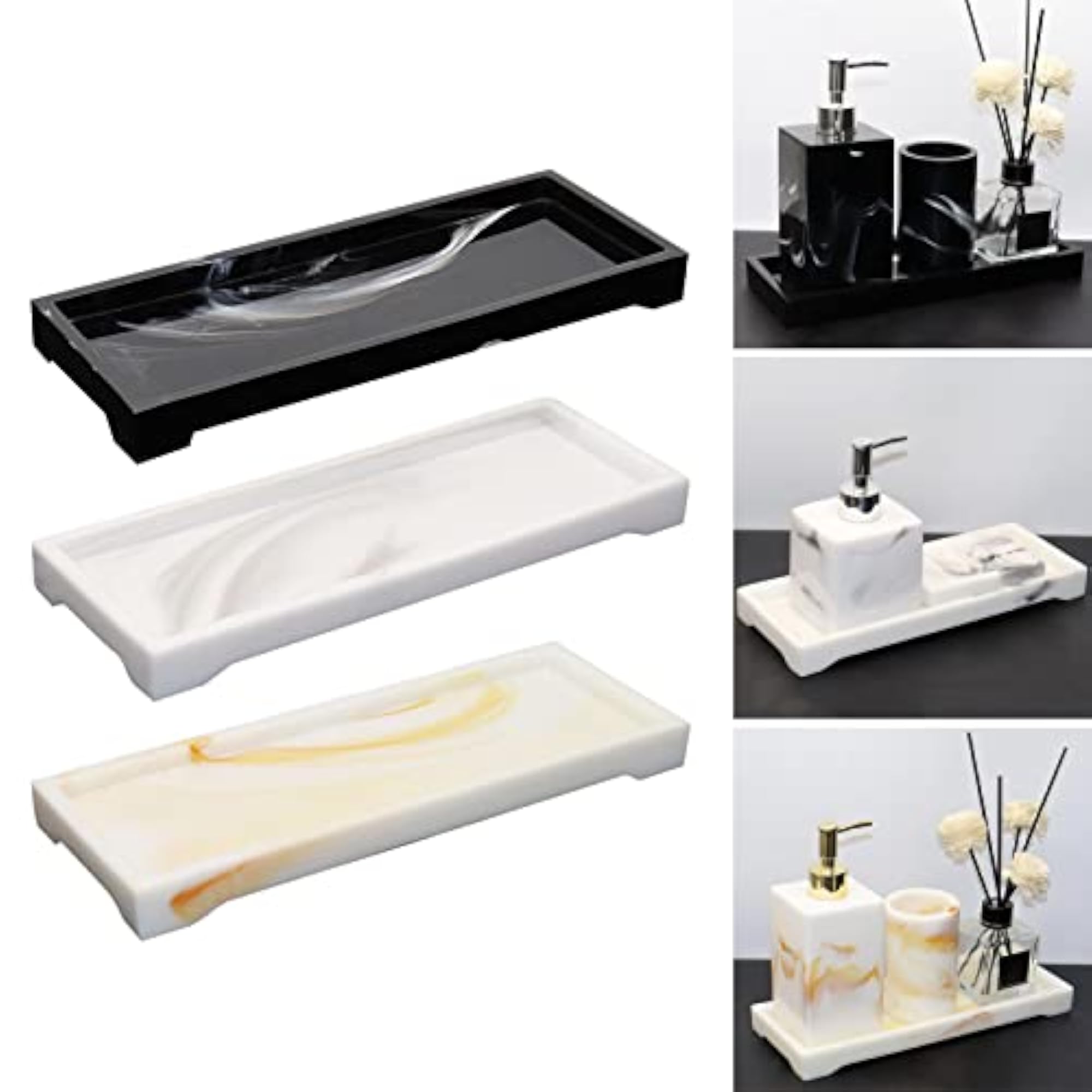 Marbling Bathroom Storage Vanity Tray for Cosmetics