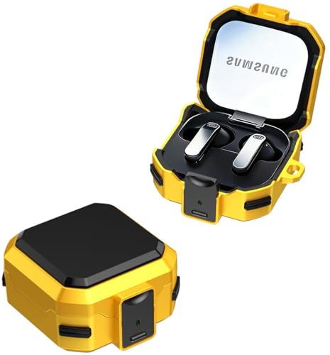 Image of Hybrid Lock Armor Case Cover for Samsung Galaxy Buds 4 and 4 Pro, Rugged, Shockproof with Heavy Duty Carabiner (Yellow, Armor with Lock)