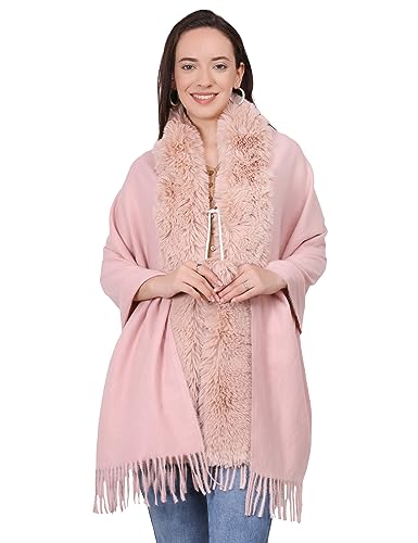 Image of Manra Women's Solid Faux Fur Border Stole Shawl Warm Wrap Cape for Winters (SC 14)