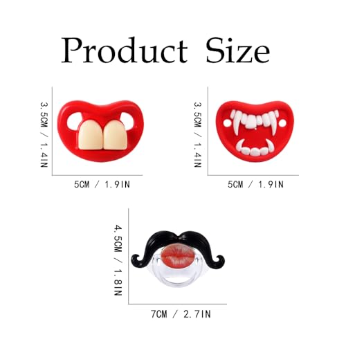 Image of Funny Baby Pacifiers,Mustache Pacifiers for Babies 0-18 Months,Baby Teeth and Vampire Pacifier Funny Pacifiers for Boys and Girls BPA Free