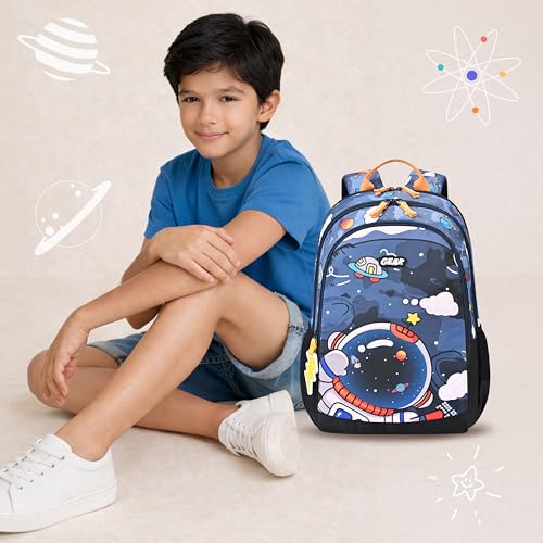Image of Gear Astro Kid 15 inch /20L Small Water Resistant School Bag | Casual Backpack | Daypack | Travel Backpack | Kids Bag for Boys /Girls (Blue - Yellow)
