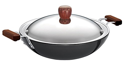 Hawkins Futura 3.75 Litre Deep Fry Pan, Hard Anodised Kadai with Stainless Steel Lid, Flat Bottom Kadhai, Black (AD375S)
