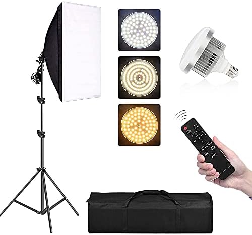 BEJOHU Photography Softbox Lighting Kit, Bi-Color Dimmable 85W Soft Box Studio Output Lighting with 3 Color Temperature for Photo Shooting, Portrait, Video