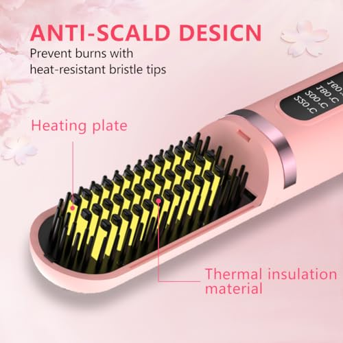 Cordless Hair Straightener Brush, Portable Straightening Brush for Women, Mini Negative Io - image 5