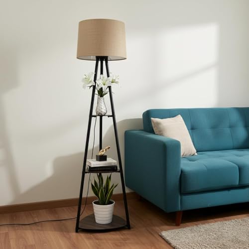Image of Metal Floor Lamp with Shelves Stylish Standing Lamp for Living Room Decoration Bedroom Bedside Corner Stand Aesthetic Home Decor(1)