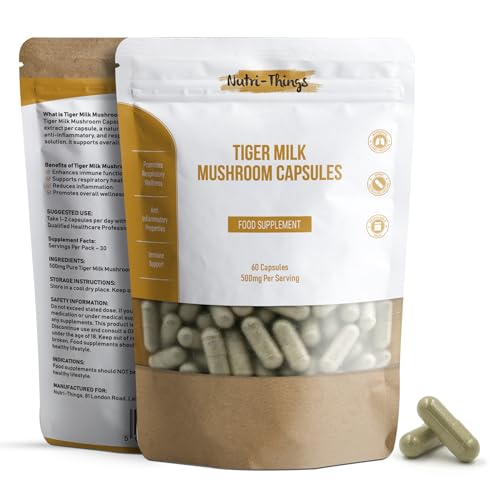 Tiger Milk Mushroom Capsules | Pure 500mg Extract for Immune & Respiratory Support | Vegan-Friendly HPMC | Anti-Inflammatory Benefits | Enhances Lung Health | 60 Count Resealable Pack