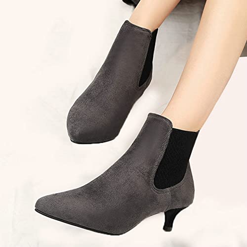 UniqueStride Womens Low Kitten Heel Ankle Boots Pointed Toe Slip On Ankle Chelsea Booties4