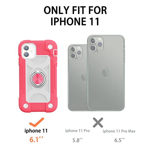 Image of MARKILL Compatible with iPhone with Built-in 360Rotating Ring Stand, Military Grade Drop Protection Full Body Rugged Heavy Duty Case Durable Cover (Hot Pink, iPhone 11 6.1 inch)