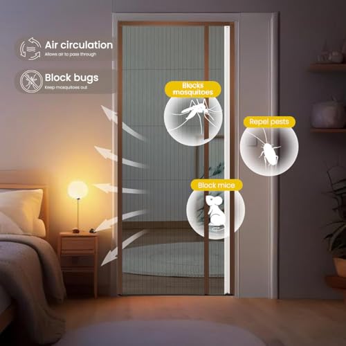 Image of HASTHIP Magnetic Screen Door 39.27x 78.74 Inches Mesh Screen Door Mosquito Proof Self Sealing