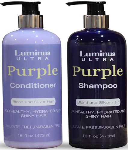 Luminus Ultra Purple Shampoo and Conditioner Set Salon Grade for Color Treated Hair with UV Protection, Silver Blonde, Bleached, or Brown Highlighted Hair 16.9 fl.oz x 2