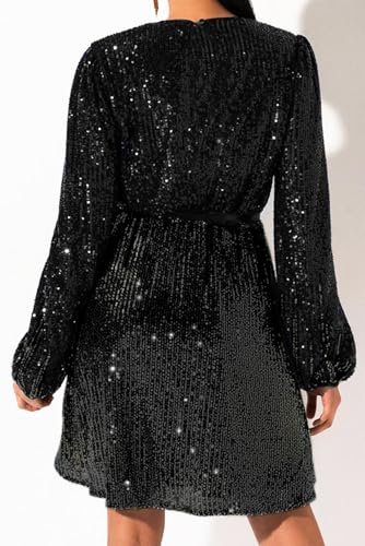 Image of 828 - Plus Size Long Sleeves Wrapped V Neck Sequins Skater Style Cocktail Evening Club Dress