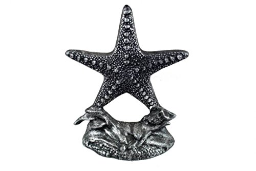 Hampton Nautical K-0155-silver Cast Iron Starfish Door Stopper, 11