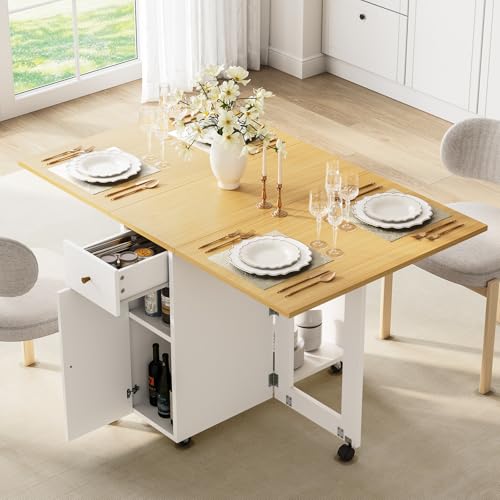 LotFun Folding Dining Table with 2 Storage Racks, Space...