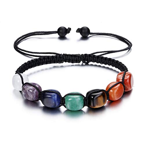 PESOENTH 7 Chakra Healing Crystal Bracelet Women Natural Gemstones Yoga Reiki Chakras Stone Beads Anxiety Braided Bracelet Adjustable Jewellery