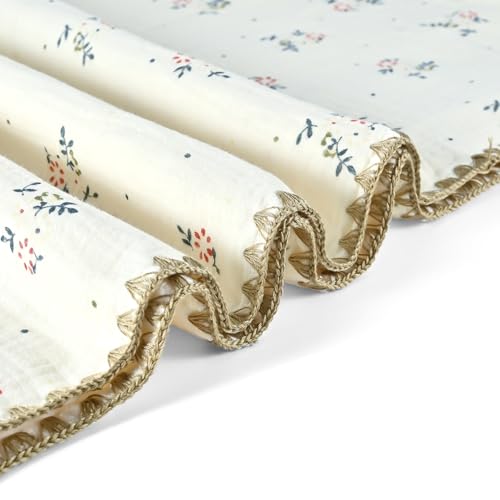 Image of Baby Blanket 40x40 Inches,Muslin Cotton and Minky Dotted Double Layer Soft Receiving Blanket for Newborn Toddler,Retro Flower