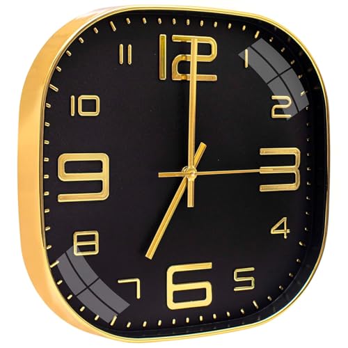 Image of TEKCOOL Plastic Analogue Wall Clock 12 inch Silent Quartz Decorative Wall Clock Non-Ticking Classic Clock Battery Operated Round Easy to Read for Room /Home /Kitchen /Bedroom /Office /School.Black gold