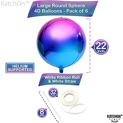 Image of KatchOn, Purple Galaxy Balloons - 22 Inch, Pack of 6 | Round 4D Metallic Balloon for Galaxy Birthday Party Decorations, Ramadan Decorations | Ramadan Balloons for Mermaid Party Decorations, Eid Decor
