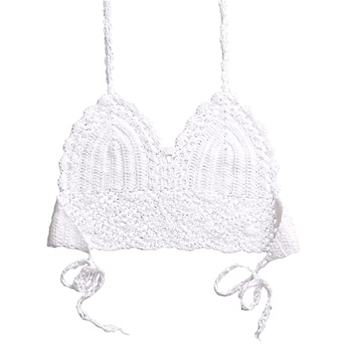 VALICLUD Bikini de ganchillo para mujer, estilo boho, tallado de punto, soporte para el cuello, para la parte superior del cuello, para mujeres