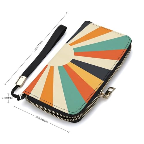 Retro Colorful Sun Ray Minimalist Aesthetic PU Leather Clutch Long Bifold Wallet, Coin Purse Credit Pass Case, Durable Card-Holder Money Storage for Women Men2