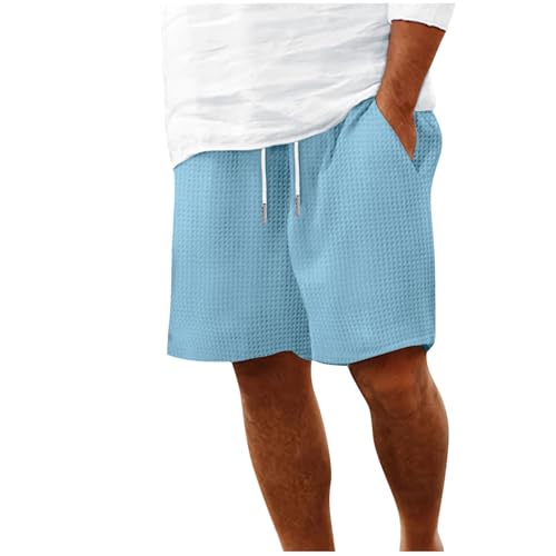 Xiaojmake Men Casual Knit Short 5 Inch Inseam Waffle Elastic Waist Textured Drawstring Shorts Summer Beach Short with Pockets