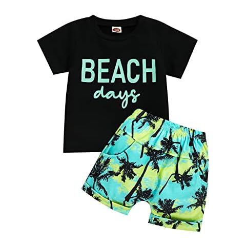 Toddler Infant Baby Boy Summer Outfit Short Sleeve T Shirt Letter Top Shorts Beachwear Casual Clothes Set Cover