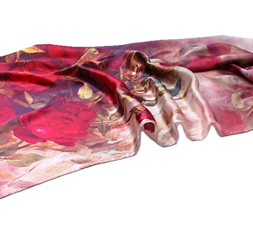Smi&Love Women's Mulberry Silk Scarf Floral Print Satin Long Scarf Wrap Shawl (Hsly01), 170cm*53cm3