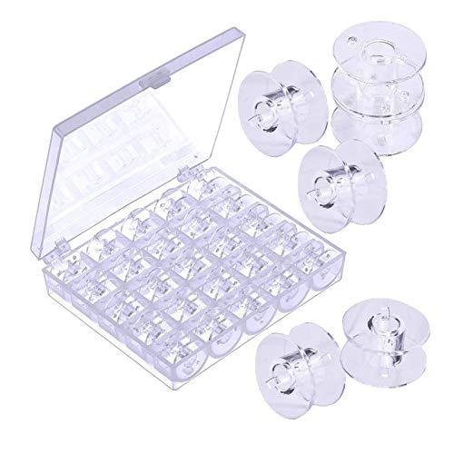 AROYEL 25 pcs Sewing Machine bobbins spools with Storage Case for Brother Janome Singer Elna Sewing Machine, Singer Sewing Machine Transparent