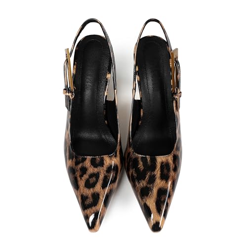 Women's Slingback Stiletto High Heels Square Toe with Metal Buckle Strap Slip On Pumps Backless Patent Leather Fashion Dress Shoes Wedding Party3