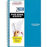 Five Star Spiral Notebook, College Ruled, 2 Subject, 6 x 9.5 Inches, 100 Sheets, Assorted Colors (06180)