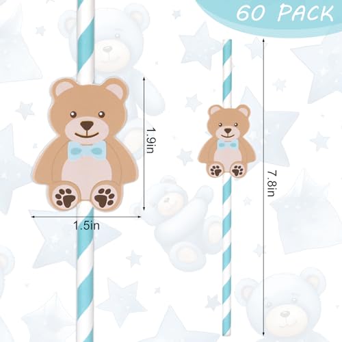 Pitillos de papel con diseño de oso azul y marrón 60 pcs miniatura 2