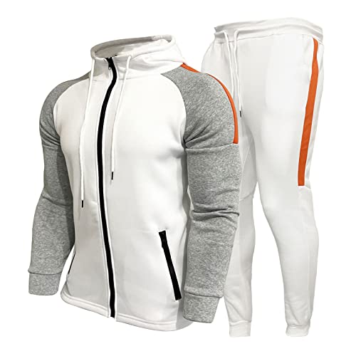 Survêtement de jogging pour homme avec capuche ensemble sport Blanc M