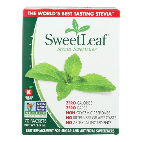 SweetLeaf Stevia Powder Packets - Zero Calorie Sweetener with Stevia Leaf Extract, No Artificial Sweetener Additive, Sugar Free, Keto Friendly, Non GMO, Gluten Free - 70 Packets (Pack of 1)