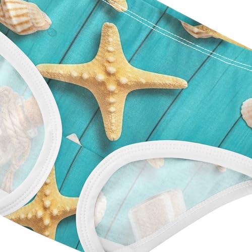 Pastel Starfish Shells Blue Cute Panties Girl Toddler Underwear Floral Cotton Cartoon Briefs Underpants 2t4