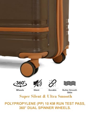 Image of Teakwood Cabin Size 8 Wheels Trolley Bag, Hard Cabin with Zipper Closure, Adjustable Push Button & Cross Side Strap, Number Lock System 360 Degree (Small, Brown)