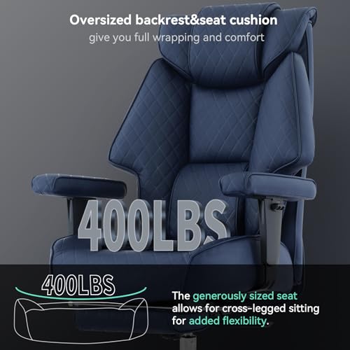 Big and Tall Office Chair with Footrest, PU Leather High Back Executive Office Chair 400lbs, Ergonomic Computer Chairs Lumbar Support for Heavy People (Blue)