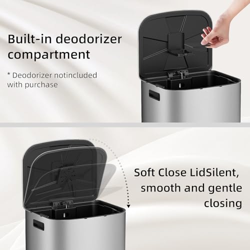 Image of KUK 16 Gallon Kitchen Trash Can with Lid, Heavy Duty Hands-Free Stainless Steel Commercial Step Trash Bin with Removable Inner Bucket, Pedal Rubbish Bin for Home Office and Kitchen, 60L /16Gal