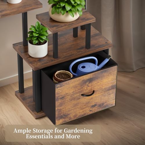Image of Plant Stand Indoor with Grow Lights - 11 Tiered Plant Shelf with Drawer, 65 inch Corner Plant Stands for Indoor Plants, Plant Stand for Multiple Plant, Flower Display Rack for Home, Living Room, Patio