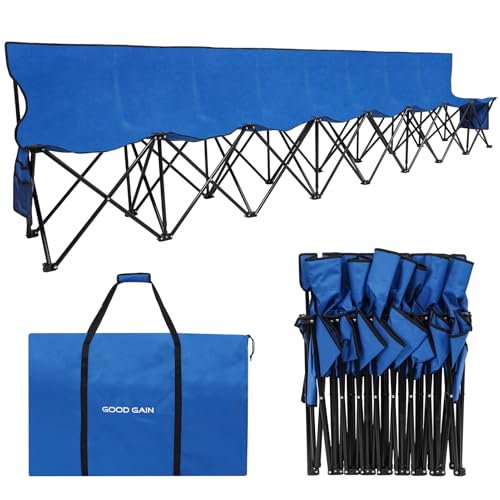 G GOOD GAIN Portable Soccer Bench - Team Bench Soccer 8 Seats with Bag, Sideline Folding Bench, Folded Chair Seating 8 for Football Camp Outdoor Sport Events, Team Chairs for Adults, Blue