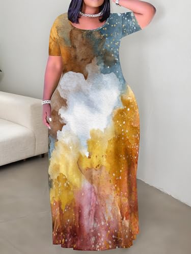 Image of SUZONANA Plus Size Dresses for Women Summer Casual Maxi Dress Short Sleeve Loose Vacation Dress